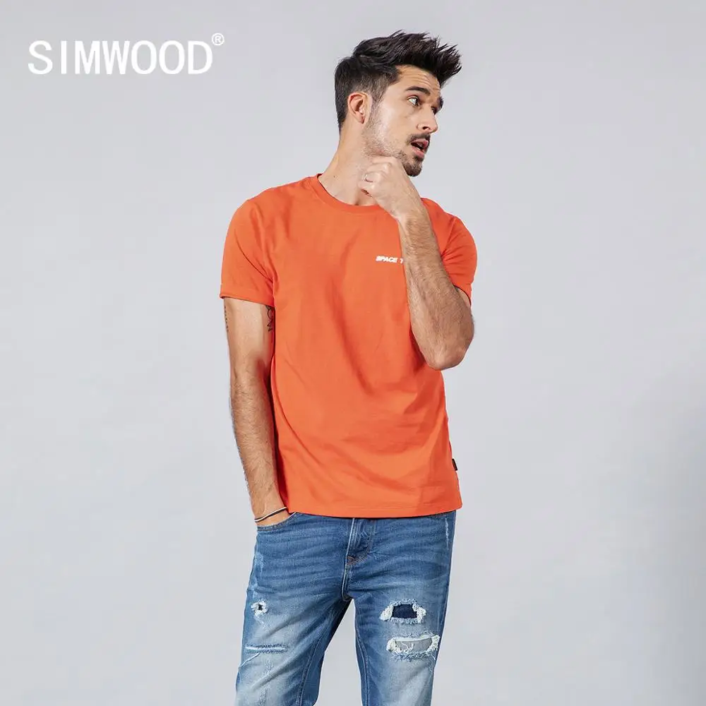SIMWOOD 2019 летняя новая мужская футболка 100% хлопок с буквенным принтом размера плюс