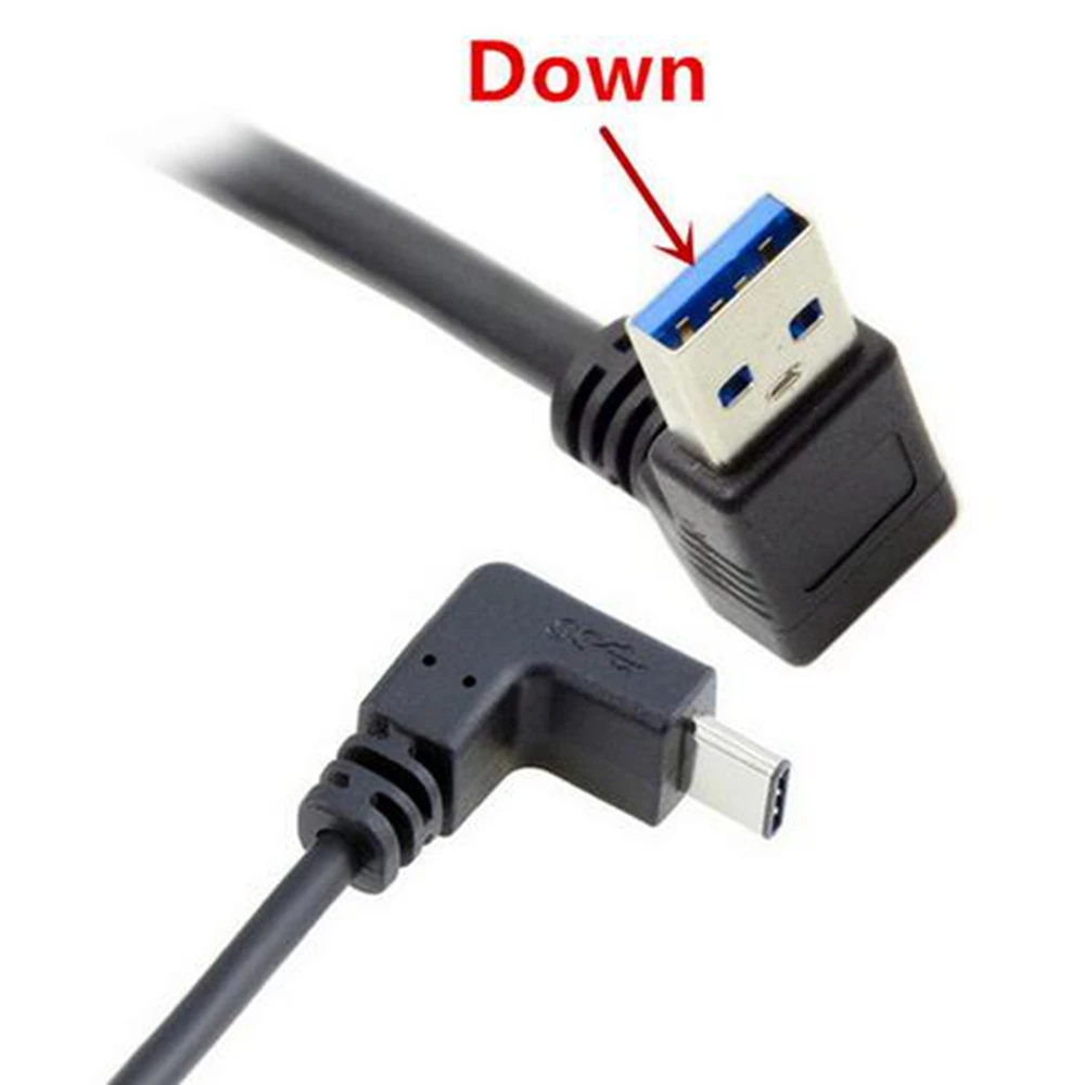 USB 3.1 USB-C Type-c Up & Down Angled to 3.0 A Male 90 Degree Data Cable for Macbook Tablet Phone 100cm | Электроника