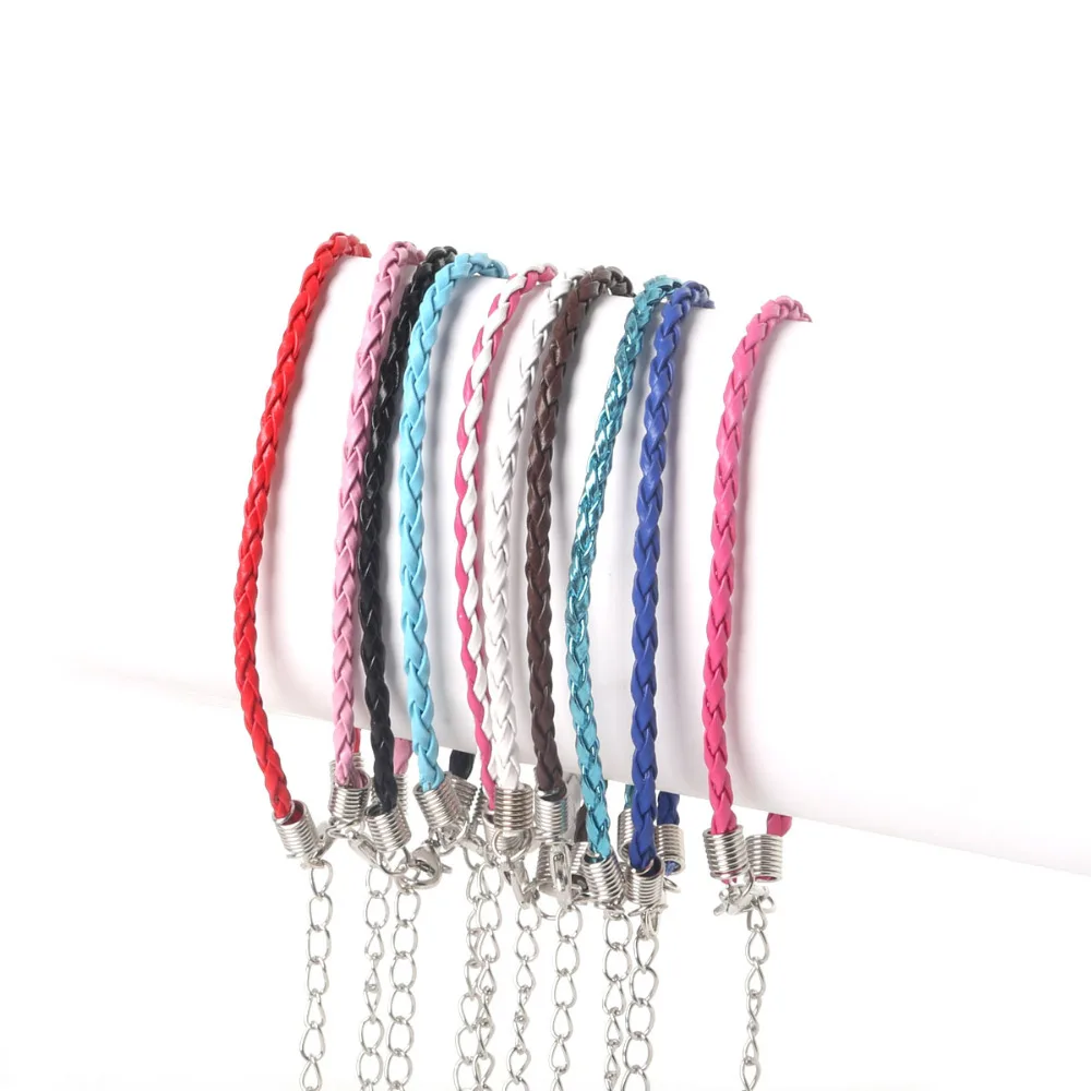 Модный яркий круглый регулируемый плетеный браслет из ПУ кожи 10 шт./лот 3 мм 4 шнур