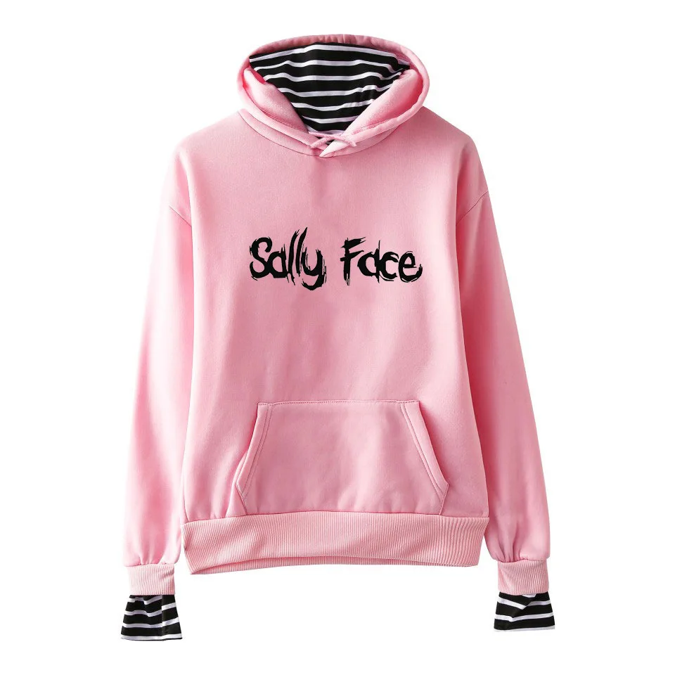 sally pink hoodie Поддельные из двух частей женские Sally Face толстовки для девочек и мужчин пэчворк полосатый поддельные из двух частей Толстовка Пуловер XXS-XXL - Цвет: sally pink hoodie