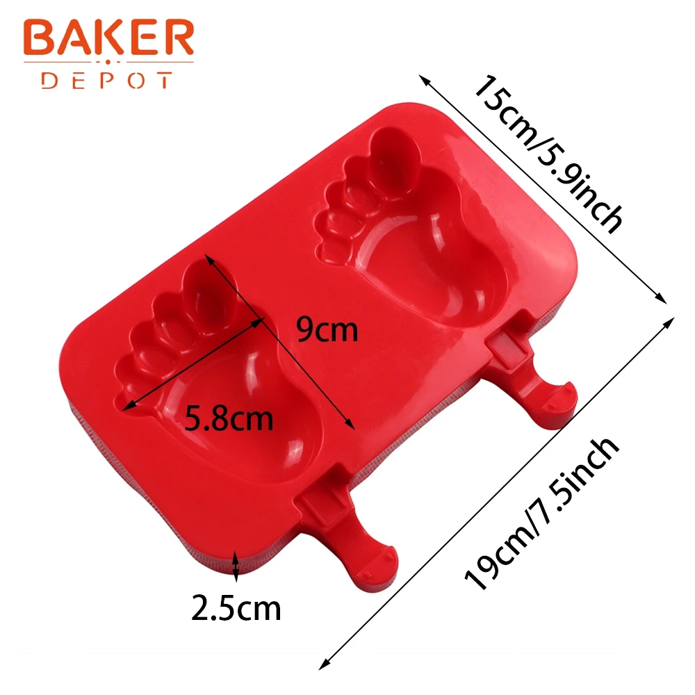 BAKER DEPOT, силиконовая форма для мороженого, овальная форма для ног, замороженный кубик льда, поднос для шоколада, конфет, детское ледяное мороженое на палочке, производитель