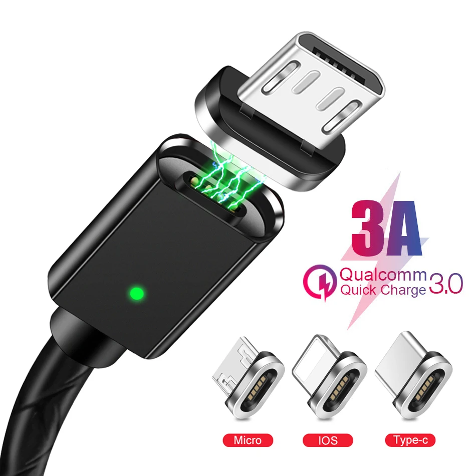 Магнитный кабель 3A Шнур Micro USB для быстрой зарядки iPhone Android Type C Usb магнитный