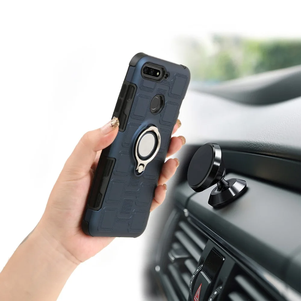 For Funda Huawei Y6 2018 Case Hybrid with Finger Ring Holder Kickstand Fit Magnetic Car Mount Cover for |