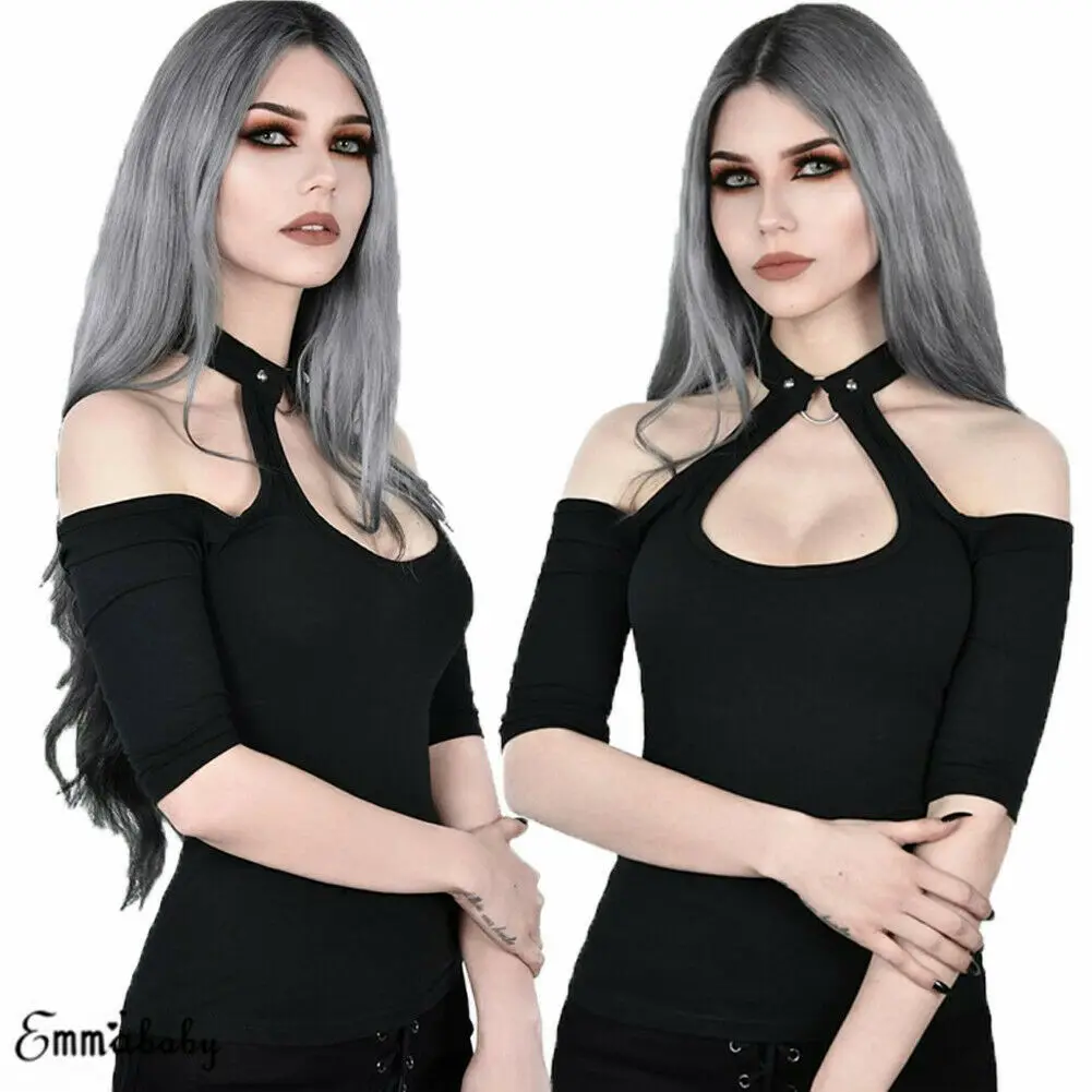 Сексуальные женские футболки с открытыми плечами и лямкой на шее Клубная одежда