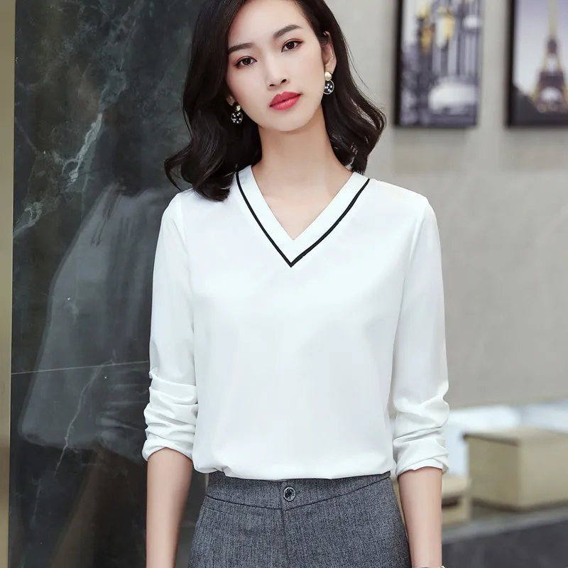 Naviu в Корейском стиле Стиль блузки женские 2019 Blusa Feminina Мода V образным вырезом