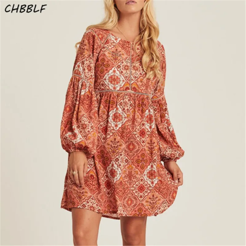 Женское мини платье с цветочным принтом CHBBLF повседневное Плиссированное