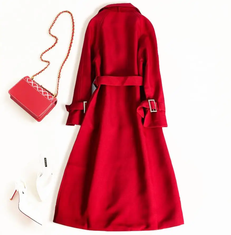 Женский Длинный Тренч тонкий красный замшевый 2019 | Женская одежда