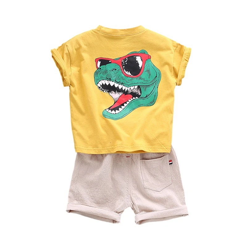 Летний милый комплект одежды для маленьких мальчиков и девочек топы с короткими