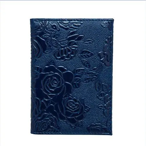 blue Красная трехмерная тисненая Роза из искусственной кожи Женская дорожная Обложка для паспорта с тиснением Обложка для паспорта Кредитная карта ID сумка - Цвет: blue