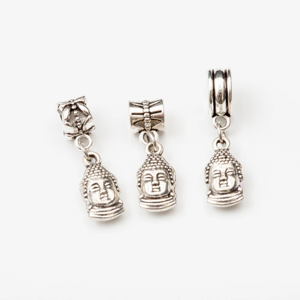10pcs Buddha head European Bead Vintage Silver Charms fit for pandora style Bracelets Necklace DIY Metal Jewelry Making JA600076
