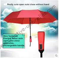 100% fully auto open auto close rechargeable electric three fold windproof alloy light weight umbrella colour optional parasol