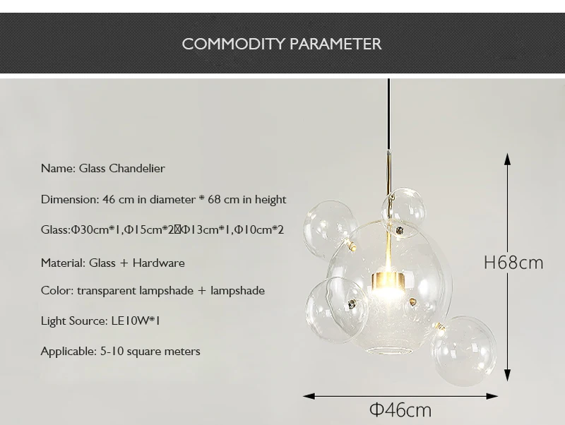 Clear Glass Ball Living Room Chandeliers Art Deco Bubble Lamp Shades Chandelier Modern Indoor Lighting Restaurant Chandeliers