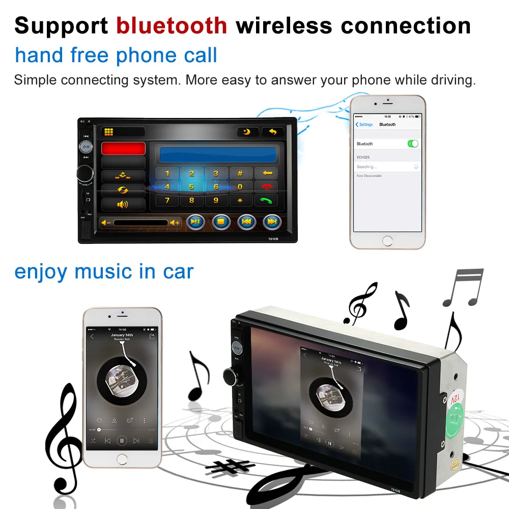7 дюймов HD в тире сенсорный экран Bluetooth Автомобильный плеер Поддержка FM/MP5/USB/AUX
