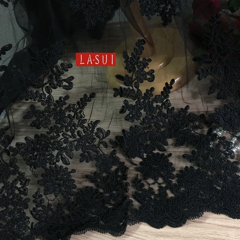 LASUI Black car lace fabric full bouquet flower 1.35-1.40m mesh yarn nice embroidery wedding dress entice | Дом и сад
