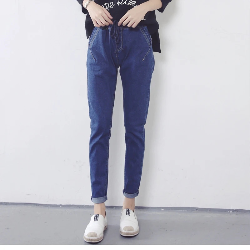 2016 Новых Осенью и Зимой Моды Реального Темперамент Drawstring Упругие Талии Джинсы