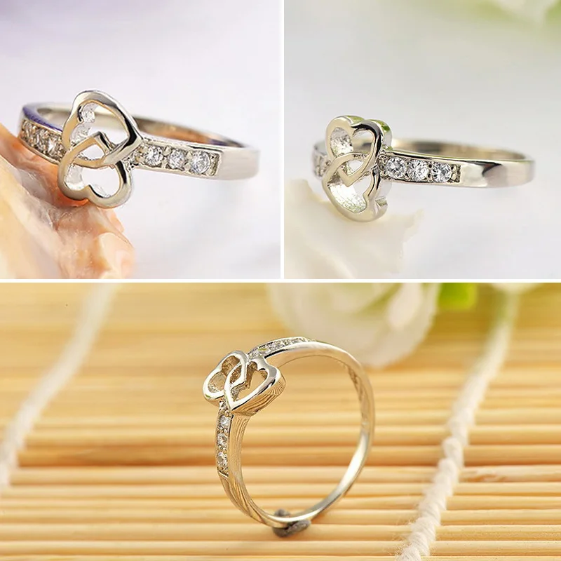 Леди блокировки сердце кольцо со стразами Обручение обручальное Свадебные