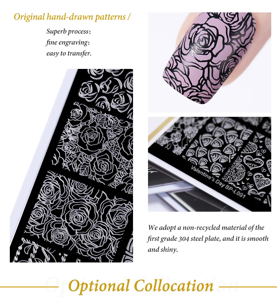 BORN PRETTY Nail Stamping Plates Butterfly Rose Flower Yarn Image Design Rectangle Stainless Steel Nail Art Stencil Template