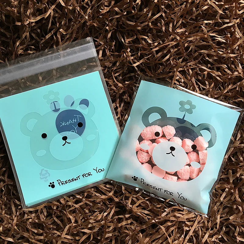 100 шт./лот милые детские синие сумки с медведем для печенья конфет закуски