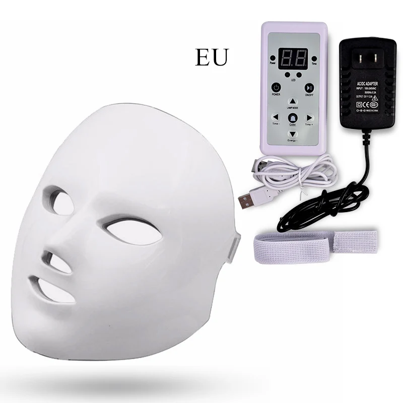 White EU Корейская маска для лица, 7 цветов, светодиодный, для лица, омоложение кожи, маска для лица, лечение красоты, против акне, терапия, отбеливающий массажер - Цвет: White EU