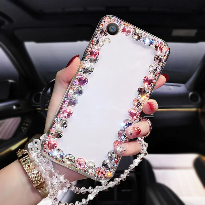 Mobile Phone Case For OPPO R9 Fashion Rhinestone Female Full Transparent With Lanyard Protective | Мобильные телефоны и