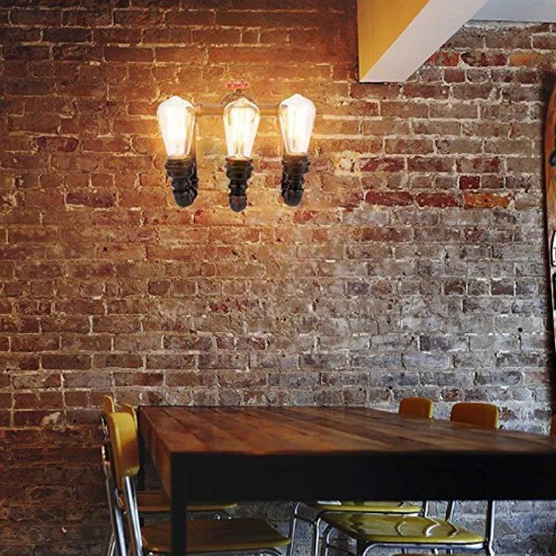 

Creative 3-head nostalgic water pipe wall Light retro industrial wind iron E27 wall lamp For Restaurant bar aisle Clothing Store