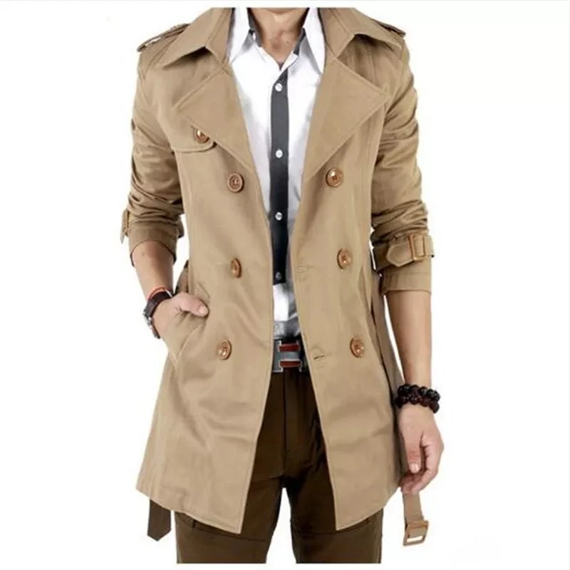 Мужской Тренч повседневное мужское пальто длинная куртка мужской двубортный