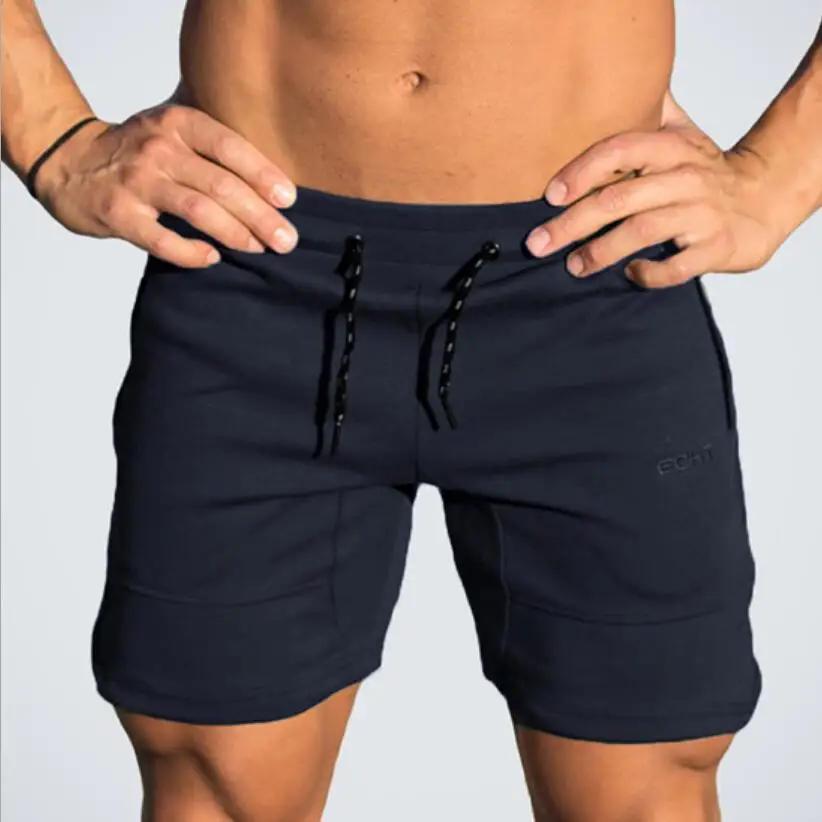 navy blue Новые мужские шорты для фитнеса бодибилдинга, мужские летние спортивные дышащие хлопковые шорты для бега, пляжные шорты - Цвет: navy blue