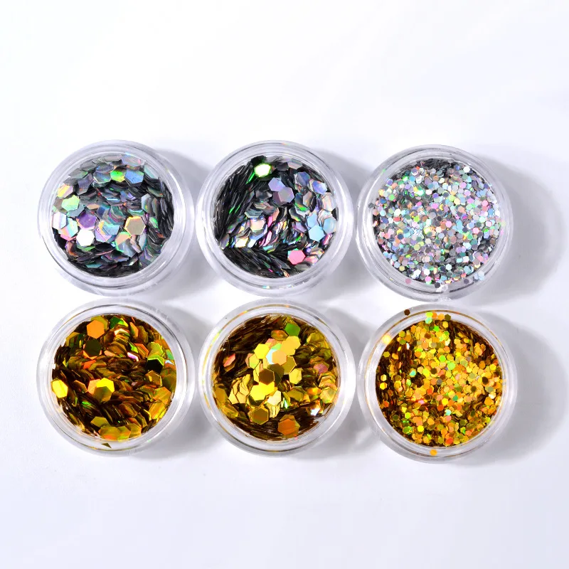BELESHINY 6 коробок 0 1 г золото и серебро шестиугольные ультра-тонкие блестки