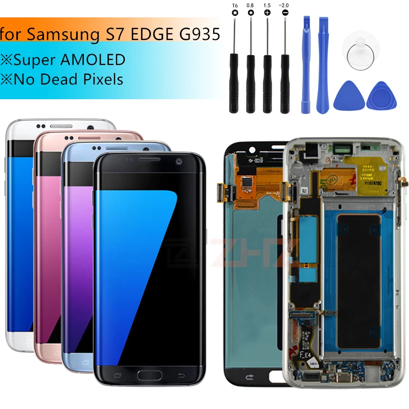Amoled для SAMSUNG GALAXY S7 edge ЖК-дисплей кодирующий преобразователь сенсорного экрана в сборе ЖК-дигитайзер G935 G935F с рамкой запасные части