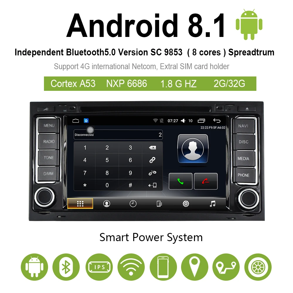 Car DVD Player Stereo Radio Android 8.1 Bluetooth 7&quot 4G/32G/64G GPS Navigation forTouareg 2004-2009 Multivan(T5)2008-2015 | Автомобили
