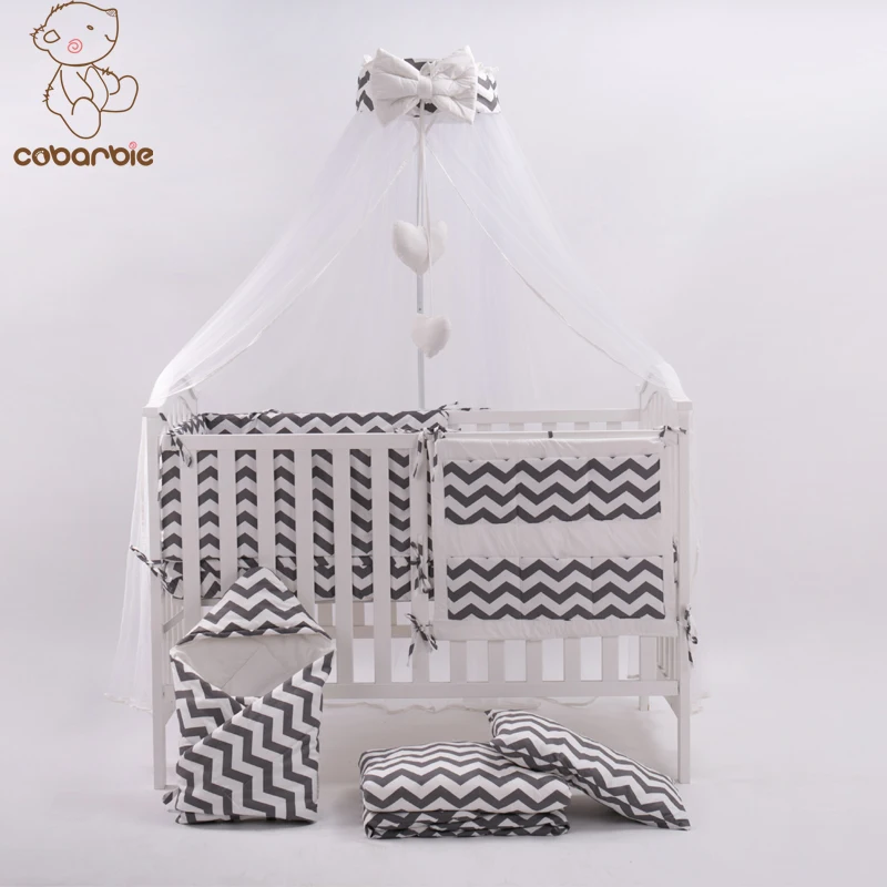 7 Pc Grey Fashion Bed Cot bedding set for newborn babies  Infant Room Kids Baby Bedroom Set Nursery Bedding