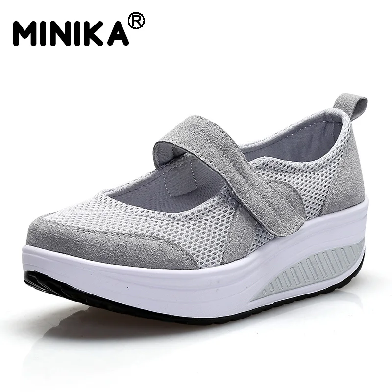grey Minika/Новинка; модная летняя дышащая обувь из сетчатого материала; легкая повседневная обувь на платформе для похудения; женская обувь для фитнеса и танцев - Цвет: grey