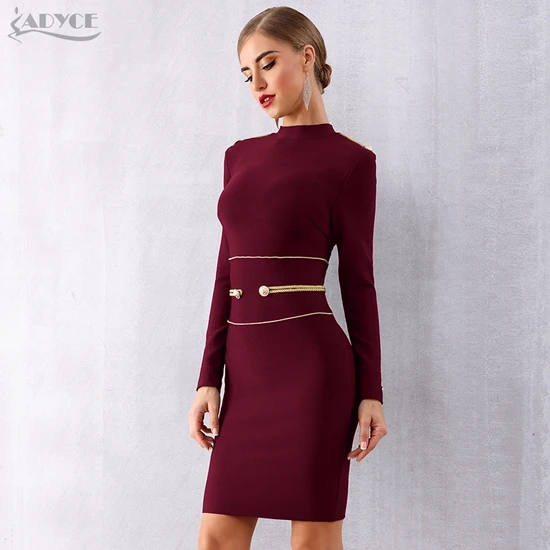 Wine Red Женское короткое бандажное платье с длинным рукавом ADYCE, черное бандажное платье в стиле звезд, для клуба и вечеринки, для зима - Цвет: Wine Red