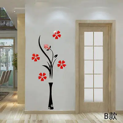 Винтажный 3D ваза Цветочное дерево кристалл акриловая Наклейка на стену домашний