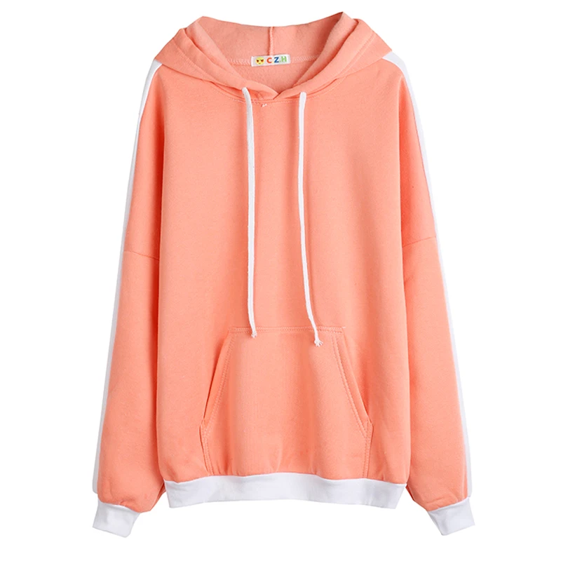 Оранжевые толстовки женские с длинным рукавом вышивкой любовь Kawaii свободный