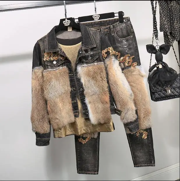 Новая индивидуальная женская джинсовая куртка из натурального кроличьего меха