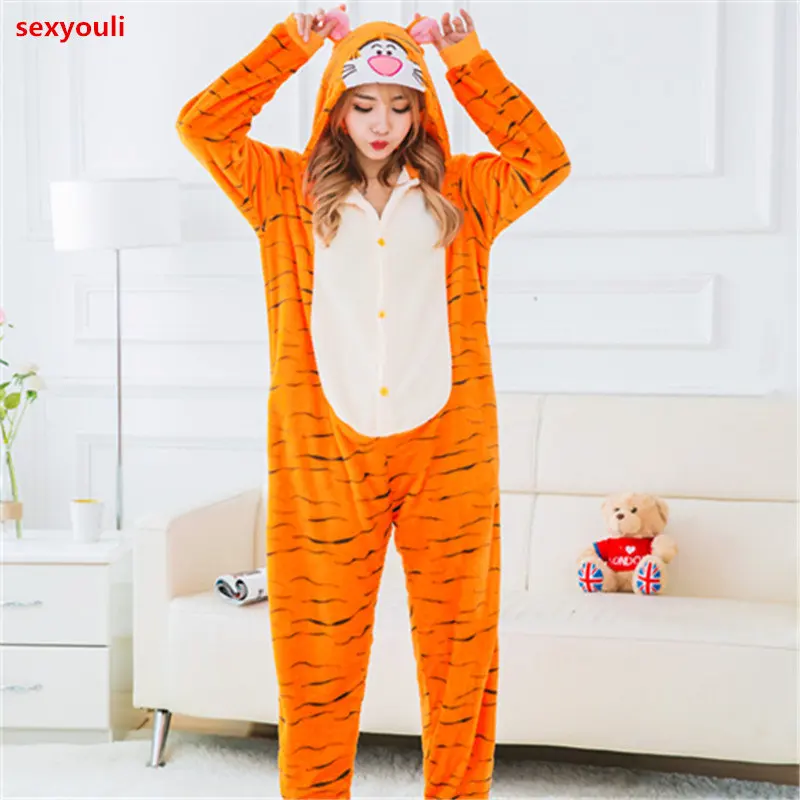 Onesie для взрослых животных кигуруми женщин мужчин мультфильм пижамы зимние