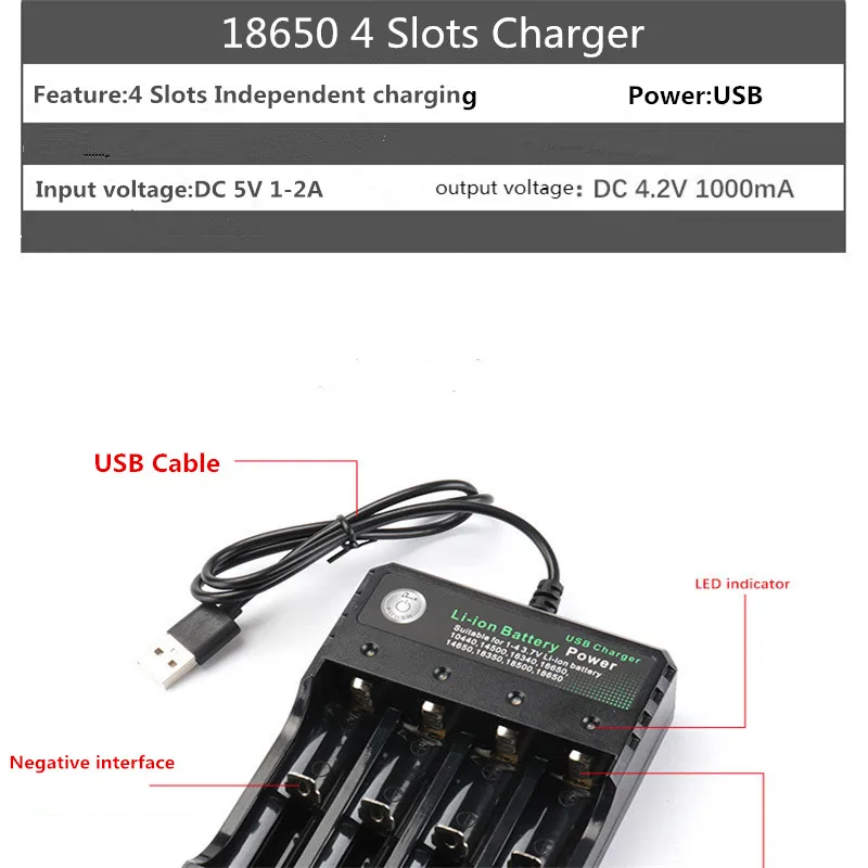 3,7 V 18650 Смарт Зарядное устройство USB перезаряжаемый аккумулятор 4 слота светодиодный интеллигентая(ый) Батарея Зарядное устройство для батарей Li-Ion(литий-ионных) 14500/16340/16650/14650/18350/18500 Батарея
