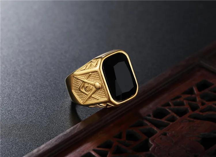 Новые золотые мужские винтажные масонские кольца FreeMason модные из нержавеющей стали с драгоценным камнем высокого качества мужское кольцо ювелирные изделия Хип-хоп