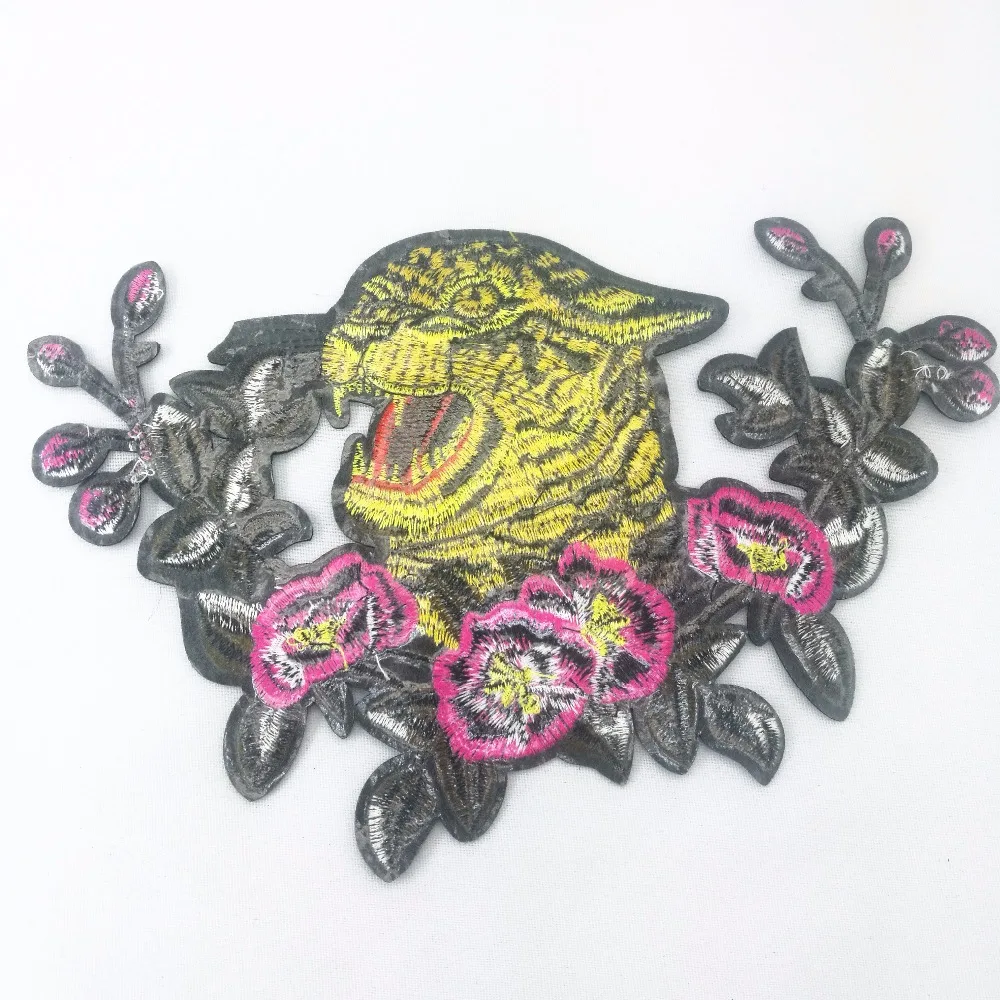 Large Embroidered Patch Iron on Yellow Tiger Parche Ropa Vivid Head for biker jacket Scrapbooking Accessories | Дом и сад