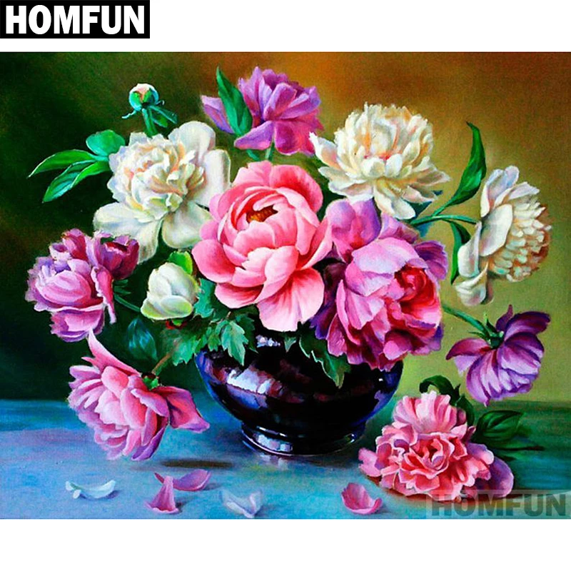 Набор для алмазной вышивки HOMFUN A01366 картина цветы пиона с полными