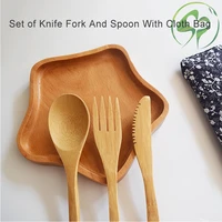 3pcsset bamboo dinnerware set wooden fork knife soup teaspoon tableware cutlery fruit fork picks set kitchen cooking tools
