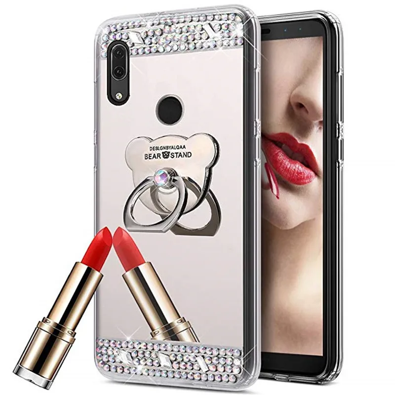 Fashion Mirror Bling Case for Huawei Y9 2019 P Smart Plus Nova 3i Honor 8c honor 8X Glitter Ring Holder Phone Shell Cover |