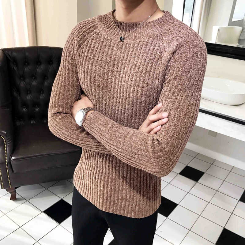 Sweater spring and autumn men's slim half-neck solid color sweater British style casual pullover bottoming | Мужская одежда