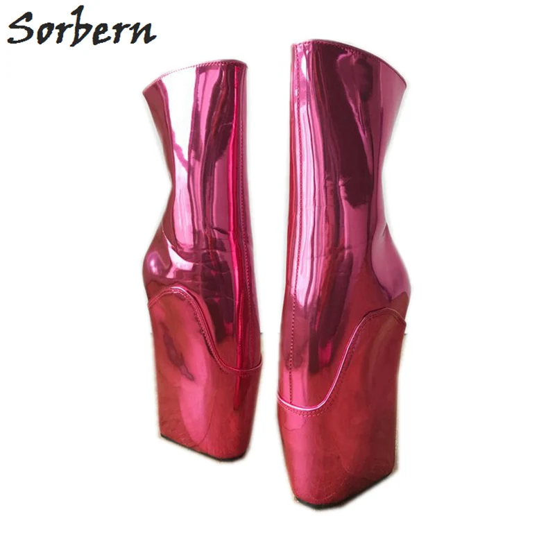 

Sorbern Reflective Pink Ankle Boots Women Side Zipper Patent Leather Boots Custom Colors Goth Boots Size 42 Heeled Boots