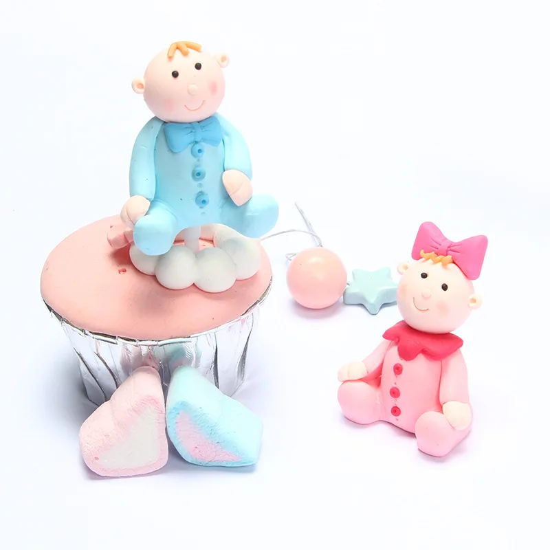 Cute Polymer Clay Dolls Cake Topper Kids Boy Girl Cartoon Oh Baby Happy Birthday Cake Topper Baby Shower Rabbit Party Supplies