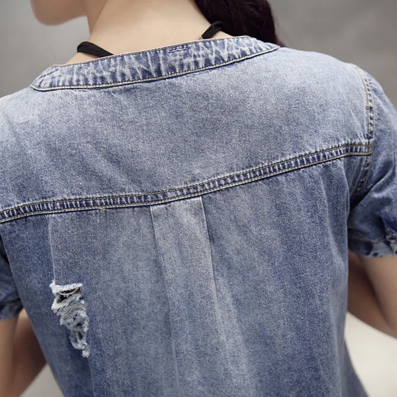 Лето 2017 г. Новый Для женщин мода ковбой платье и пуговицы с вышивкой талии лист