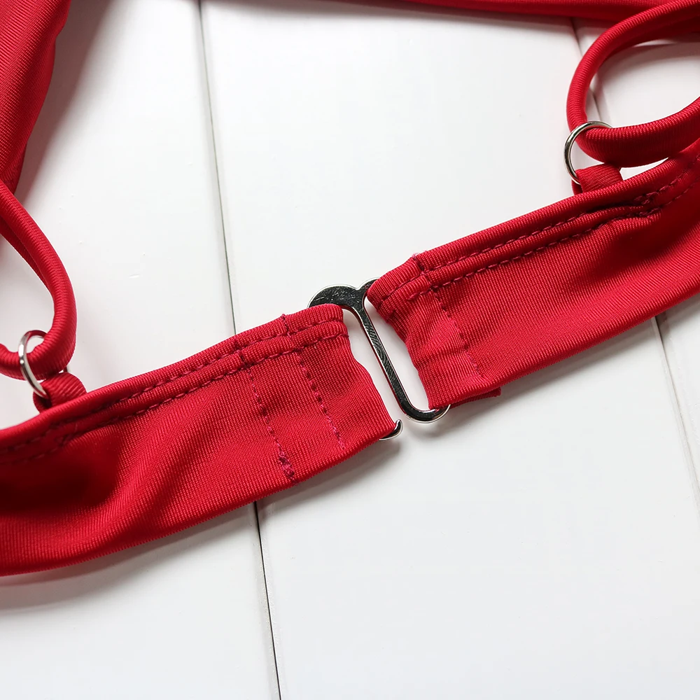 RUUHEE Solid Bikini Set Thong Bathing Suit Padding Swimming Retro bikini Red Swimwear Women Summer Beach Wear Female |