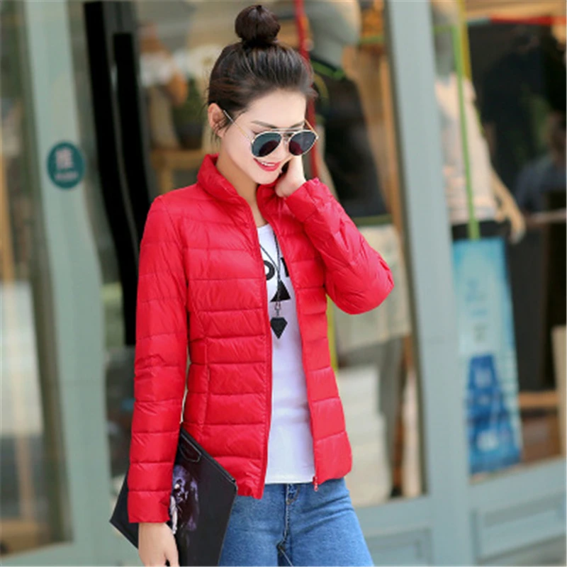 Casual collar women 2017 autumn and winter new fashion solid color long-sleeved zipper down jacket | Женская одежда