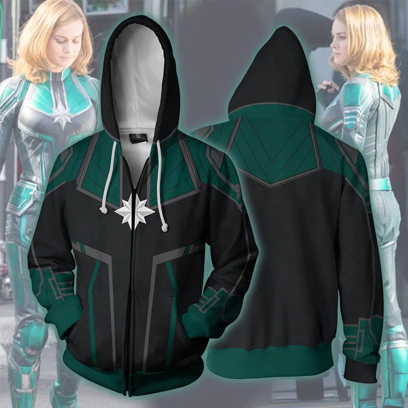 Cosroad 3D печать Марвел Капитан Carol Danvers костюмы для косплея повседневные худи и
